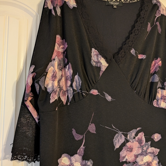 Karen Kane Black Dress with Purple Floral Pattern - Picture 3 of 6
